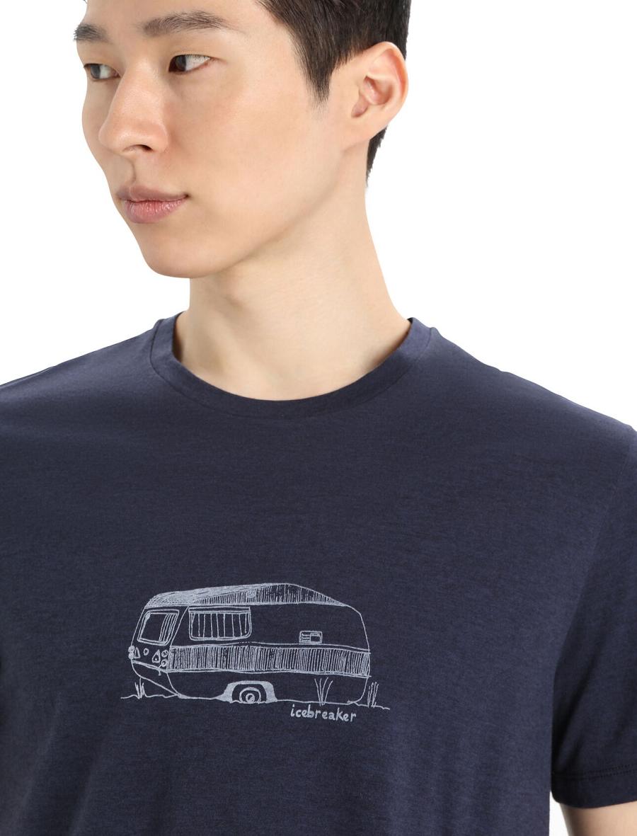 Midnight Navy Men's Icebreaker Merino Central Classic Short Sleeve Caravan T Shirts | USA 1149AHKP